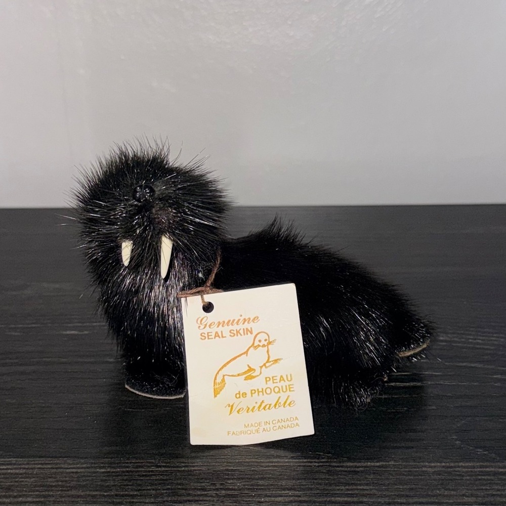 Genuine 5" black handmade seal figurine made with real seal skin!